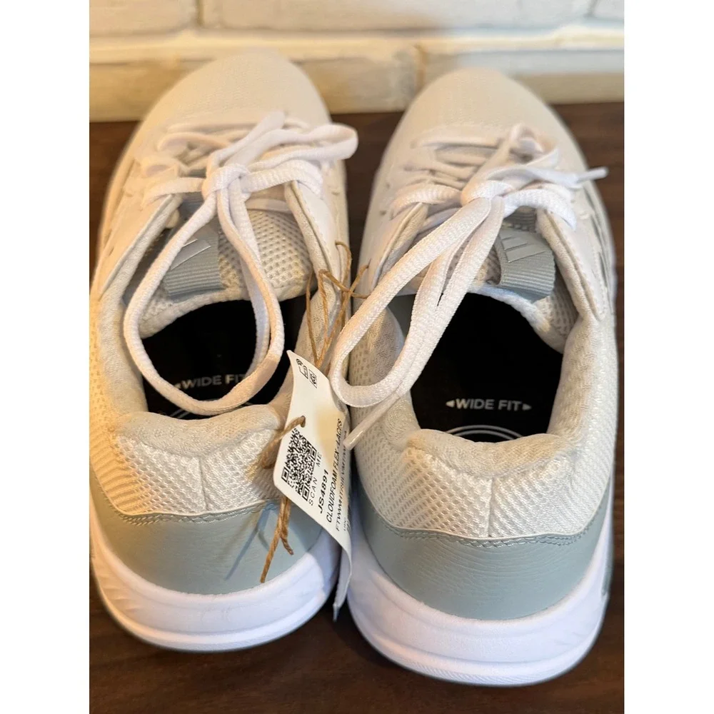Adidas Cloudfoam Flex Laces Womens •8• White Silver Running Shoes Athleisure Gym